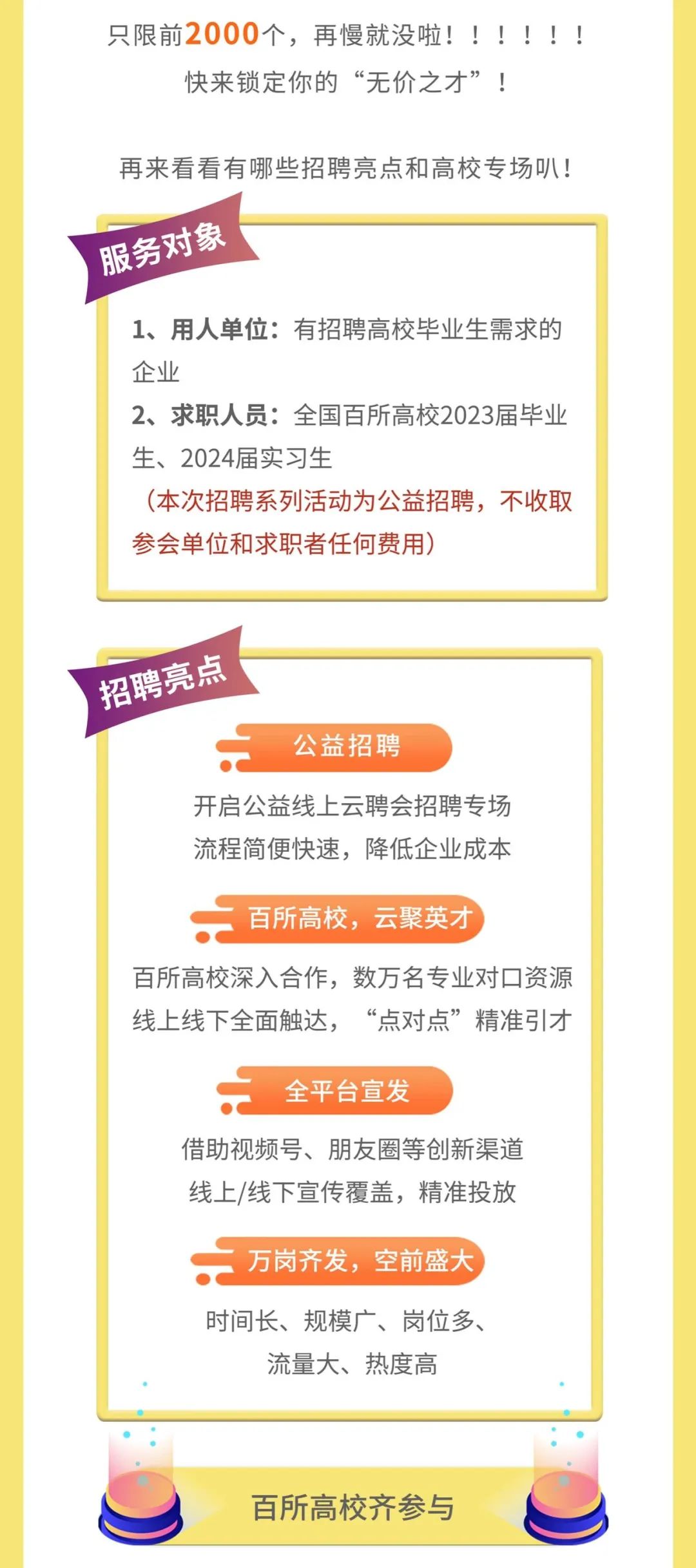 大型公益云聘会 | HR们看过来，百所高校30万+应届、实习生都在这！！